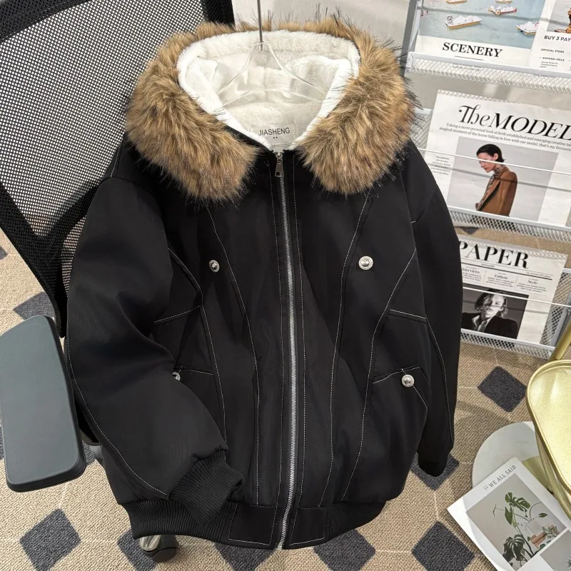 

Утепленная свободная мужская хлопковая куртка с отстегивающимся меховым воротником в американском стиле, повседневная, теплая, на молнии, из полиэфирного волокна