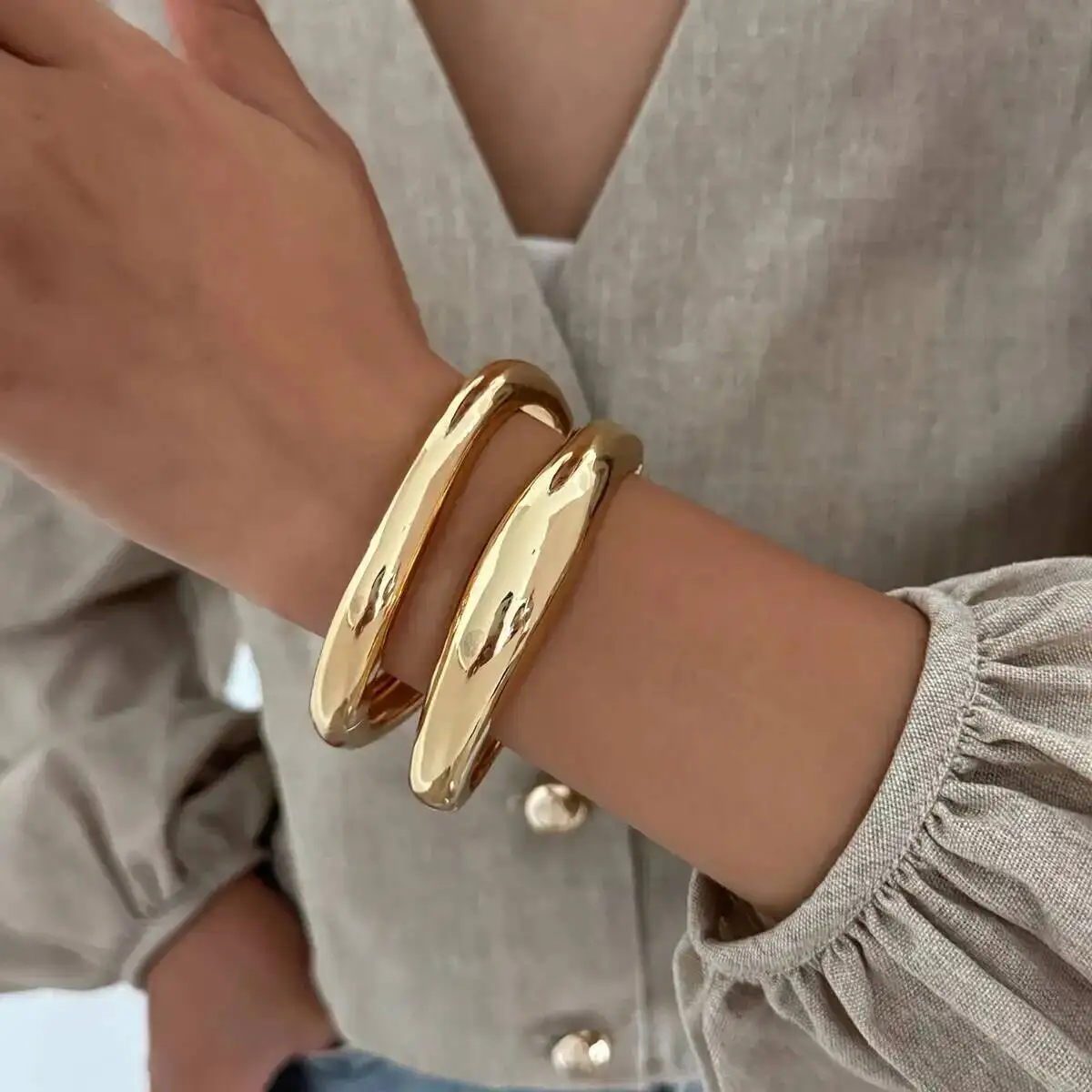 IngeSight.Z 2 Stile HipHop Metall Wasser Tropfen Manschette Armreif Frauen Punk Gold Farbe Geometrische Stapeln Frühling Armreif Schmuck
