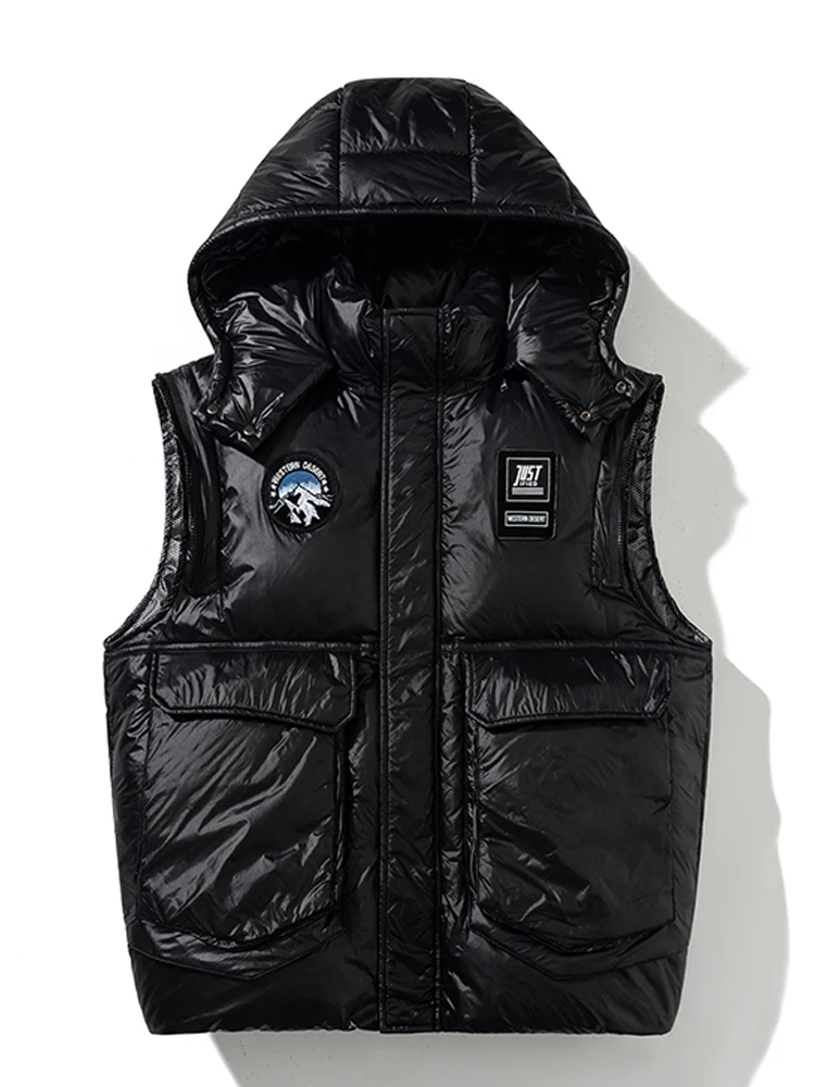 Loose Fit Du down Vest Jaet for Men And Women Winter Warm Coat Thiened White Du Feather Hooded Workwear Sle