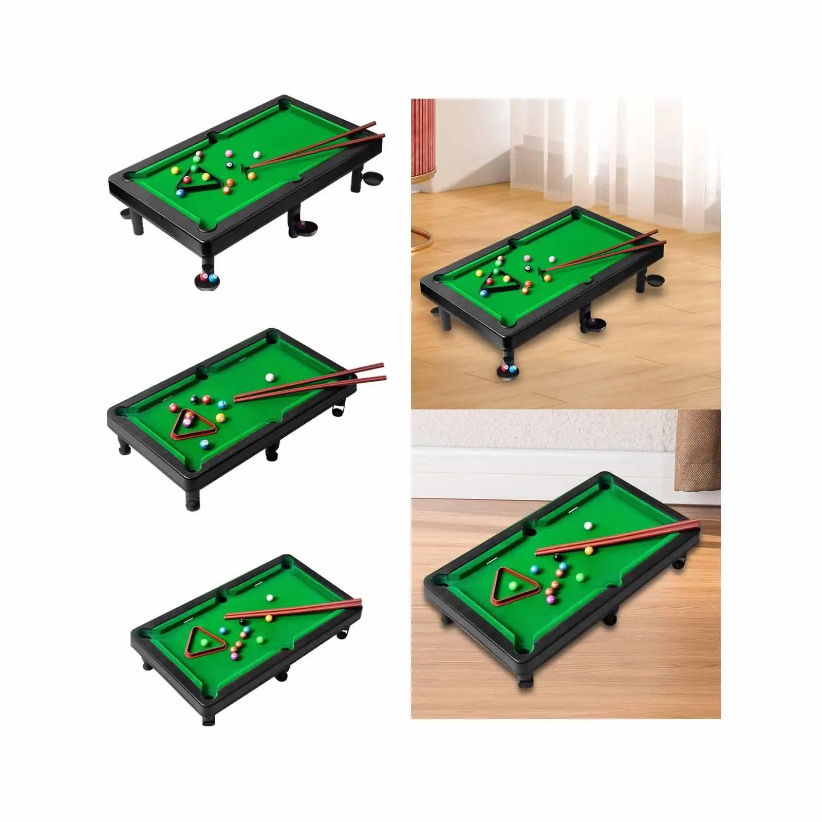ABS Mini Pool Table Game Kit Portable Billiard Balls Cues Triangle Rack Educational Toy for Family Interaction