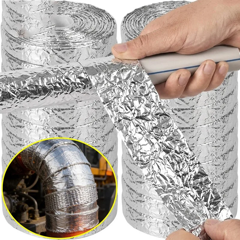 5m Motorcycle Car Exhaust Thermal Tape Header Pipe Heat Wrap Thermal Protection with Stainless Steel Tie Aluminum Foil Tapes Set