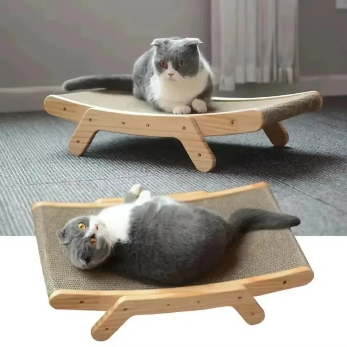 Cat Scratching Board Wooden Cat Lounge Bed Wear-resistant Cats Scratching Board Wooden Pet Sleeping Bed Cats Grinding Claw Toys