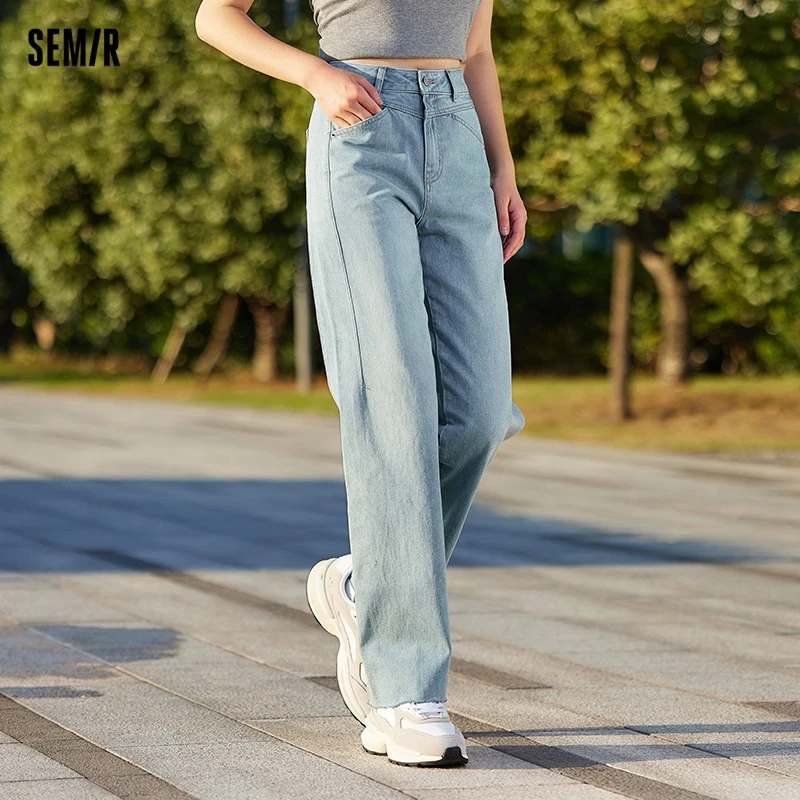 Semir Jeans Women Cool And Sassy Floor Mopping Pants 2024 Spring New Style Covering Flesh And Slimming Raw Edge Straight Pants