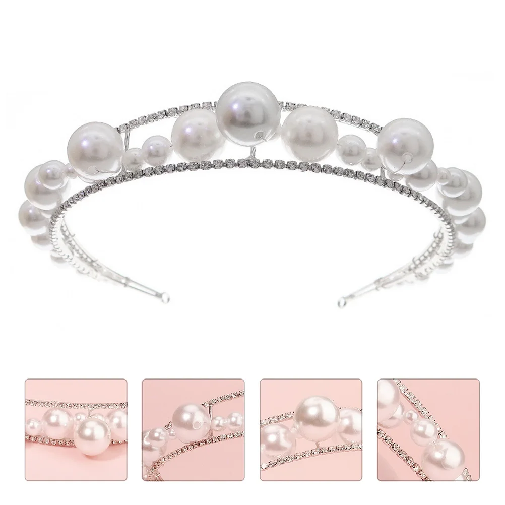 

1Pcs Pearl Crystal Headband Elegant Bridal Wedding Hairpiece Vintage Lightweight Luxury Hair Decor for Birthday Party