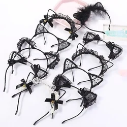 Black Lace Headband Women Girls Cat Ears Fancy Dress Party Hairbands Sexy Lace Cosplay Head Band Lady Fashion Hair Accessories