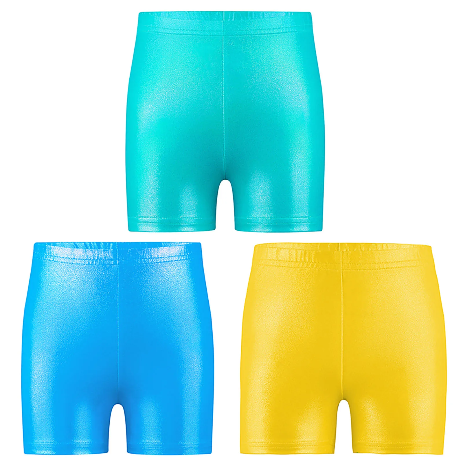 

3Pcs Kids Girls Dance Shorts Elastic Waist Metallic Printed Shorts Figure Skating Gymnastics Dance Training Performance Costumes
