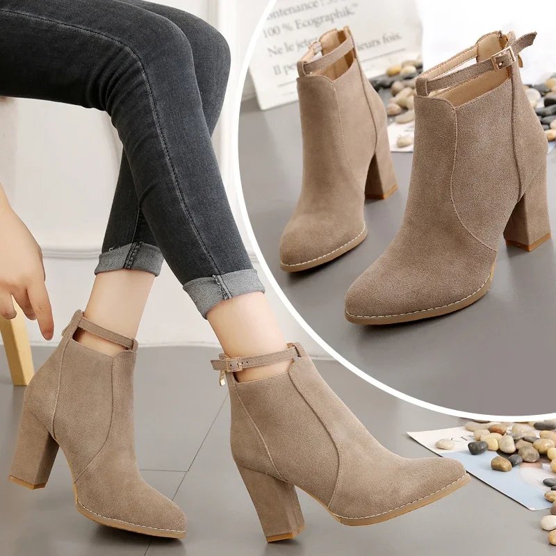 

Women's Heeled Ankle Boots Fashion Sexy Pointed Woman Short Boots 2022 Spring Autumn New Plus Size 43 Women Shoes Botas De Mujer