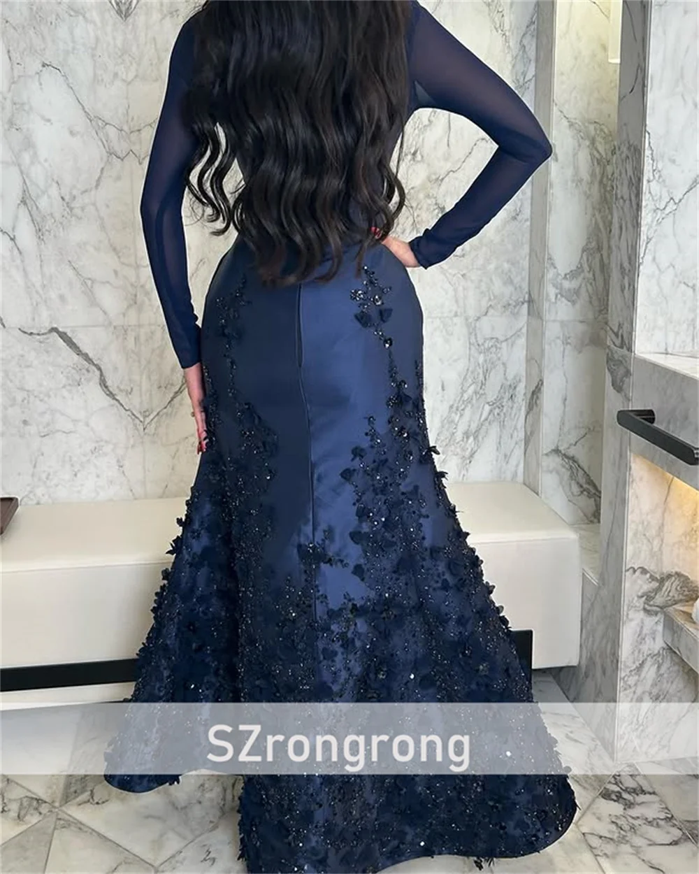 Merveilleux robe de soirée florale en Satin perlé, col rond, gaine, longueur au sol, robe de bal brillante à manches longues, arabe saoudien, personnalisée