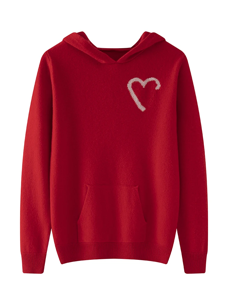 Nuovo pullover in lana merino al 100% per uomo maglione jacquard spesso lavorato a maglia autunno inverno con cappuccio maniche lunghe morbido top casual