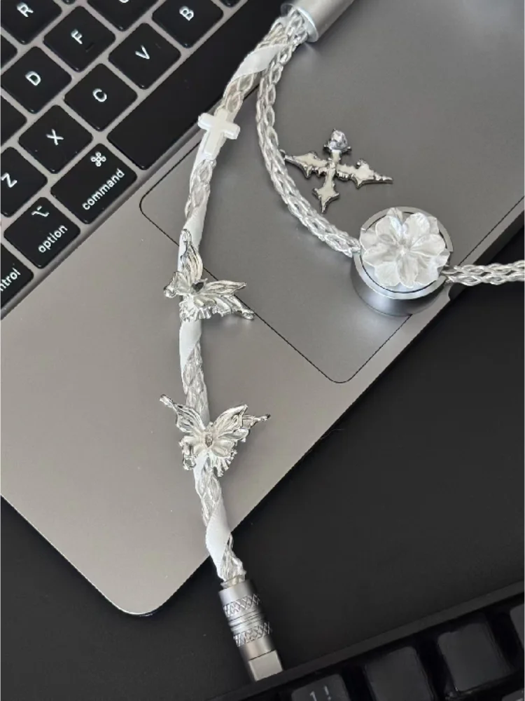 2-in-1 Airline Plug In Cable 1.3m 8-strand Braided Wire Typec 8k Aviator Customization Pure White Aviation Keyboard Cable