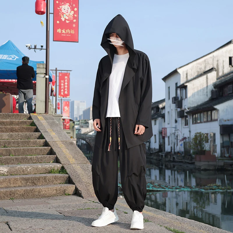 Eis Fetzen zweiteilig Set Japan Stil Hemd Herrenmode weites Bein Hosen dünne Langarm Strickjacke Männer lässig Yukata Hose Männer