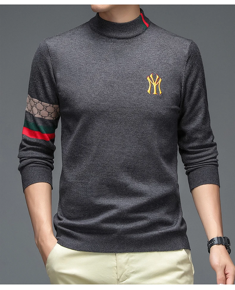 

2025 Новый мужской свитер с круглым вырезом, осенне-зимний толстый вязаный шерстяной свитер с полувысоким воротником