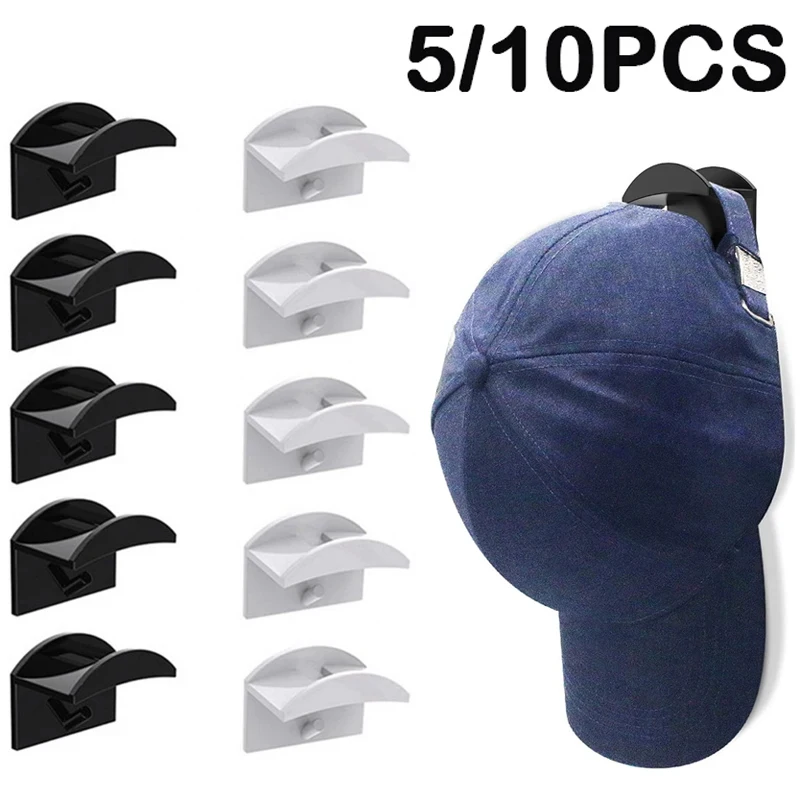 5/10 unidades Gancho para gorras de béisbol, colgador de pared sin rastro para gorras, auriculares y collares, organizador y soporte de exhibición para almacenamiento de sombreros