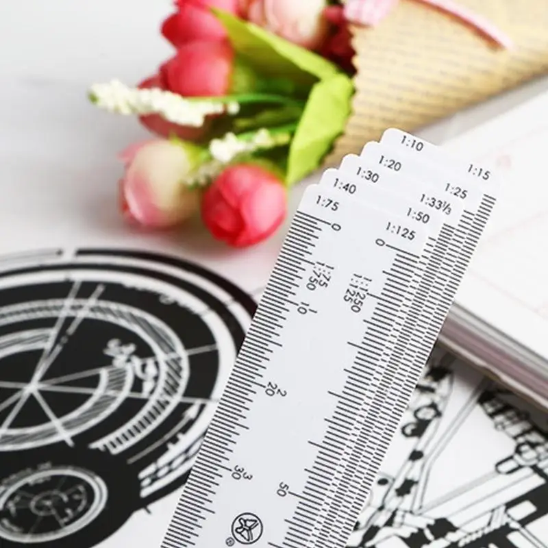 Plastic Fan Scale Ruler Multifunctionele BESCHRIJVING ENGINEER LIJNER METRIKKAAR METRIC REGERS KANTOOR VOORBEHOUDEN VOOR VROUWEN