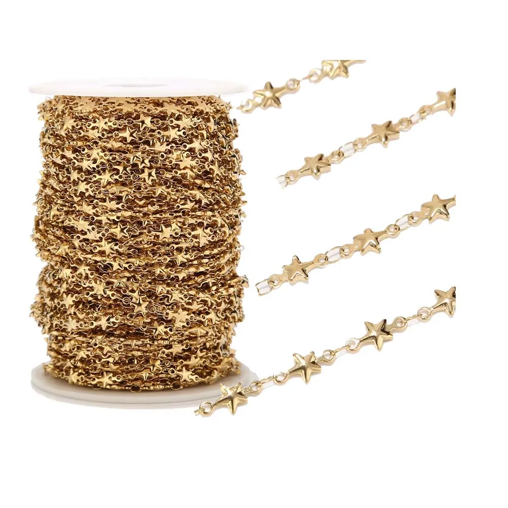 5 Meter Handmade Soldered Real Gold Plated Stainless Steel Chain with Star Charms for Jewelry Making DIY Bracelet Choker Anklet