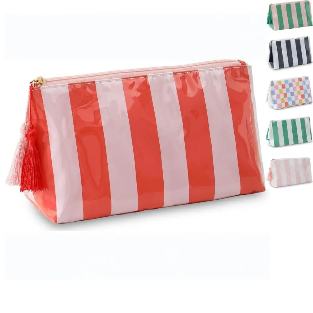 Draagbare PVC make-uptassen Hoge esthetische gestreepte toilettas Grote capaciteit Waterdichte reisorganisator Dames