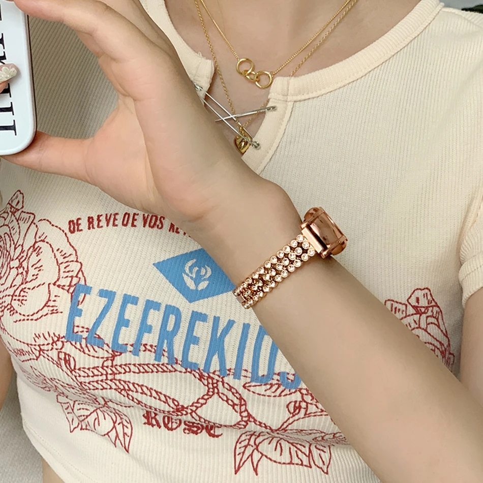 Металлический ремешок для Xiaomi Mi Band 8 7 5 4 3, модный блестящий браслет из нержавеющей стали с бриллиантами Miband 5 6, сменный браслет