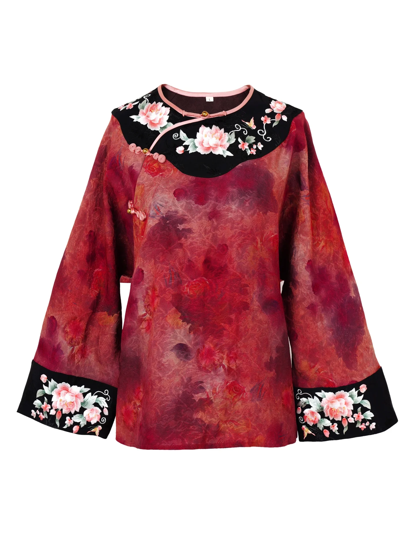 

Повседневный шелковый топ с круглым вырезом и вышивкой, 3D-цветочный узор, китайский стиль, женская блузка из шелковой ткани