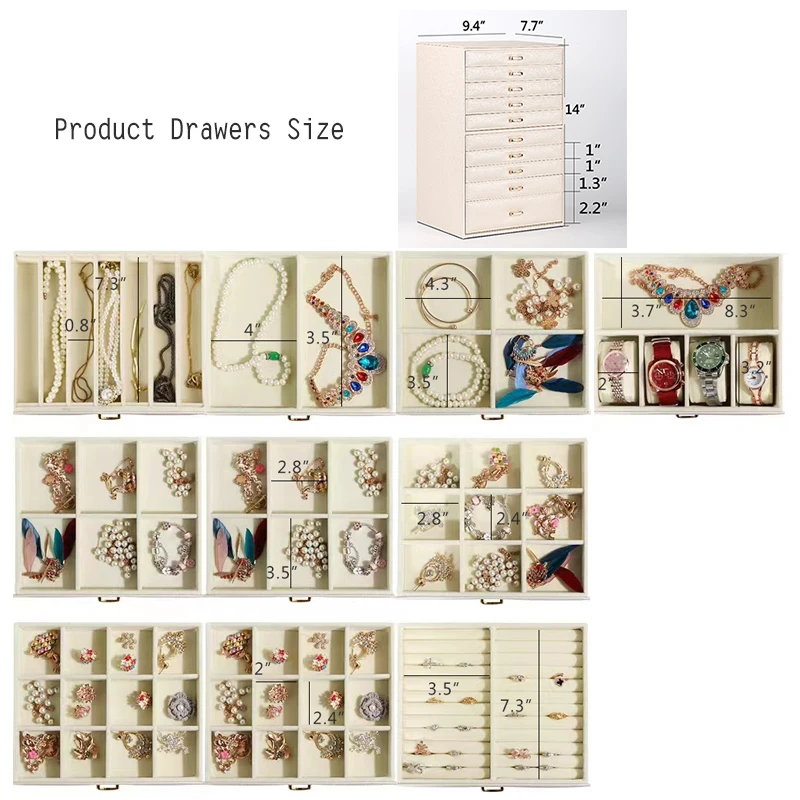 Large Fancy Jewelry Box 10 Drawers Jewelry Storage Organizer Multi Tiers Jewlery Display Collection for Rings Earrings
