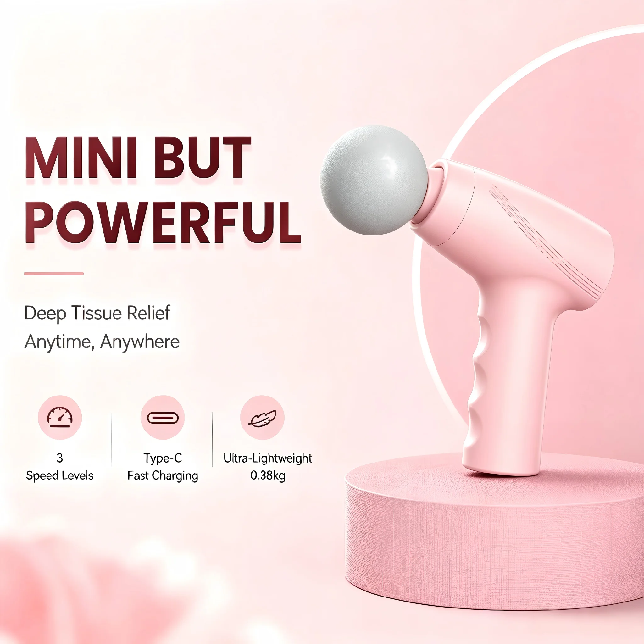 

Mini Pink Handheld Fascia Massage Gun Deep Tissue Muscle Relief Electric Therapy Massager Home Office Fitness Relax Tool