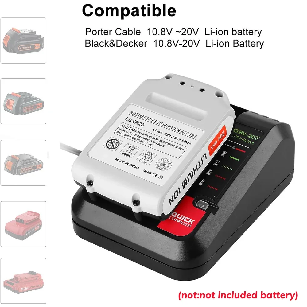 18V Replacement Lithium Battery Charger for Black and Decker PORTER CABLE Stanley Lithium Battery Charger 2A 10.8-20V 100-240V