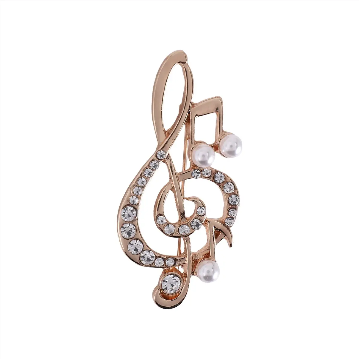ABQR Elegant Music Note Brooch For Women Girl Dress Accessories Gold Crystal Brooch Rhinestone Pins 5.6Cmx3Cm