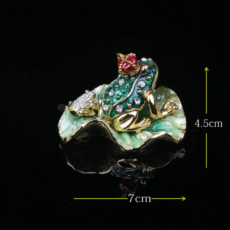 Alloy Craftsmanship Enamel Jewelry Box Jewelry Painting Diamond Inlaid Lotus Leaf Frog Ornament Gift Decoration