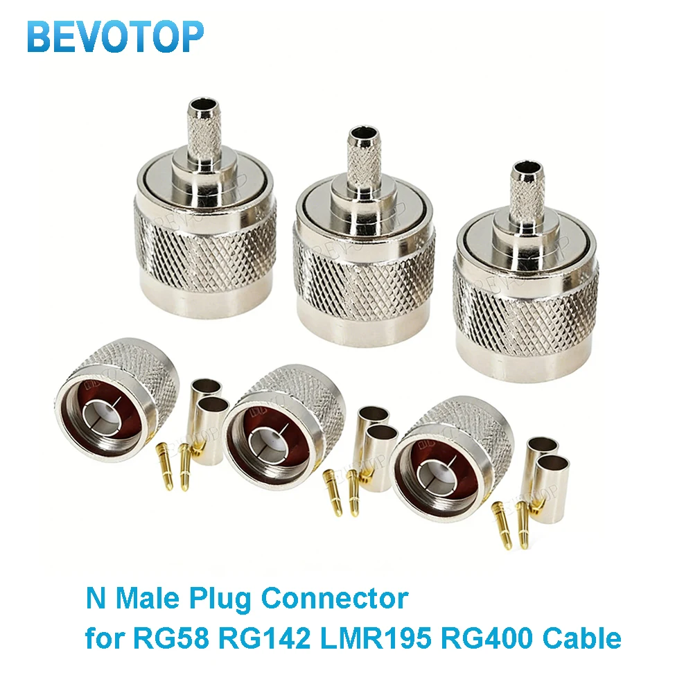 10Pcs N Male Plug Connector L16 N Type Male Crimp for RG58 RG142 LMR195 RG400 Cable Coaxial RF Fast Delivery Brass Copper