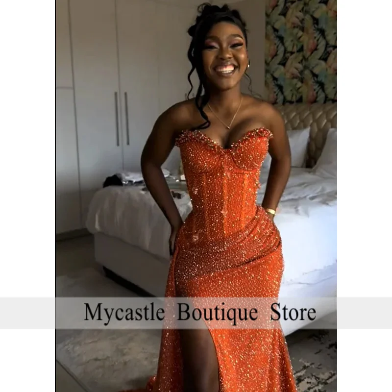 

Sparkly Orange Prom Dresses 2026 Luxury South African Matric Dance Crystal Party Dress Long Mermaid Evening Gowns Customized