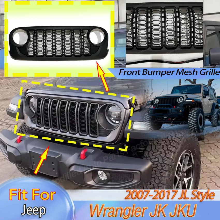 Für Jeep Wrangler JK JKU 2007-2017 JL-Style Frontstoßstange Mesh-Grill Karosserie-Kit Tuning