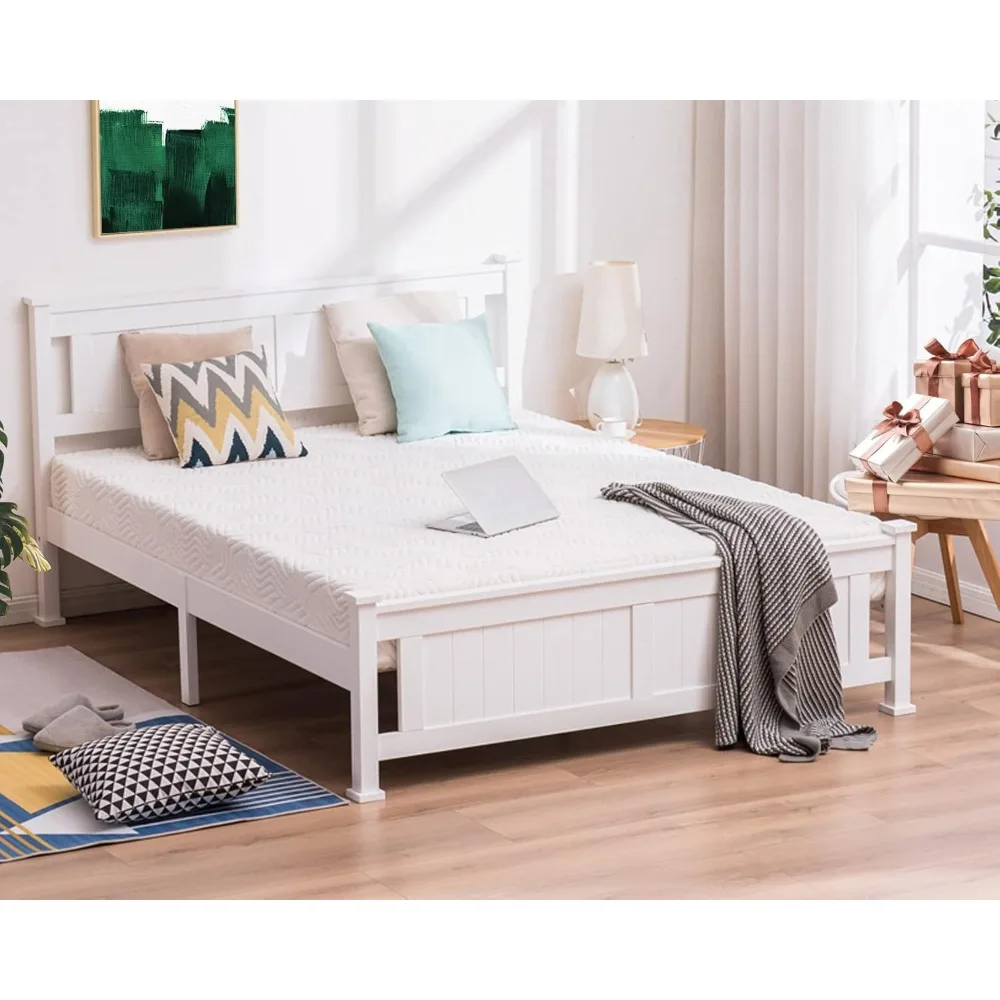 

Queen Bed Frame With Headboard, White Platform Bed Wood Bed Frame Queen, No Box Spring Needed