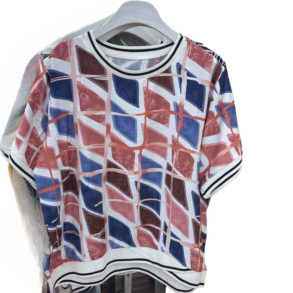 

Повседневная футболка в клетку с принтом, женские свободные футболки с короткими рукавами и круглым вырезом