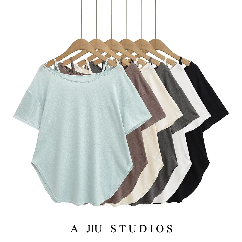 

Street Sle Lazy Arc Design ort Sve oulder Bared Свободный крой Тонкая летняя футболка для женщин Танцевальный топ Повседневная одежда