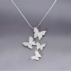 New Fashion 925 Sterling Silver Jewelry Personality Butterfly Crystal Female Clavicle Chain Pendant Necklaces XL274