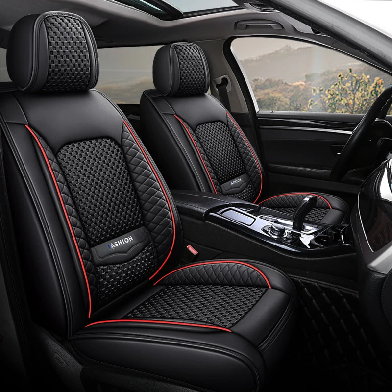 

Front Row Double Seats, Luxurious Ice Silk and Pu Leather Combination, Full Coverage Universal Car Seat Covers, Breathable, Refreshing, Wear-Resistant, Suitable for All Seasons, Fits the Seats Well, Easy to Clean, with 3D Fixed Lumbar Support and Wing Sup