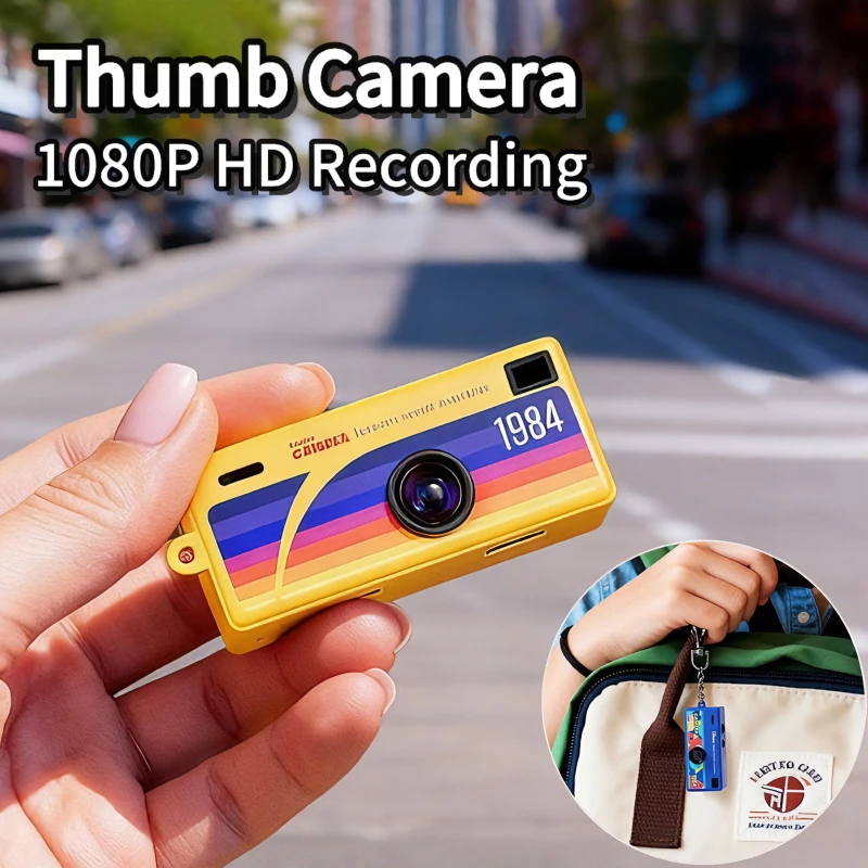 Retro Mini Keychain Thumb Camera 1080P HD Recorder Built-in Flash Auto Focus 130° Wide Angle Lens TFT LCD Screen Portable Camera