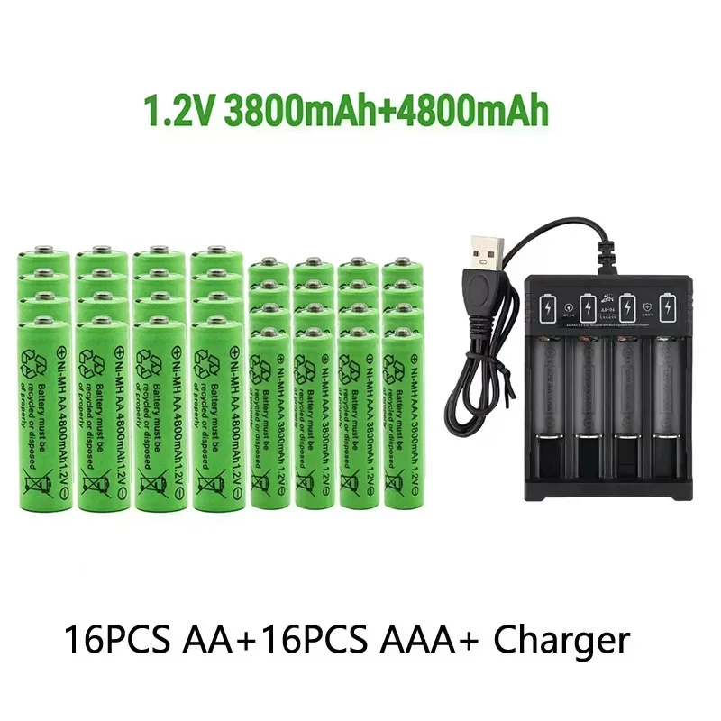 Batería recargable Original 1,2 V AA4800mAh + AAA3800mAh + cargador para ordenador reloj Radio videojuego cámara Digital AA AAAbattery