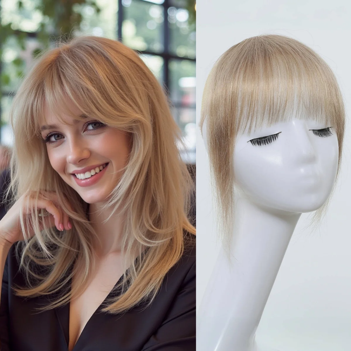 

4.5 Inch Blonde Clip in Bangs Hair Extensions 100% Remy Human Hair Pieces With Thick Bangs for Women Daily Party Use Easy Wear