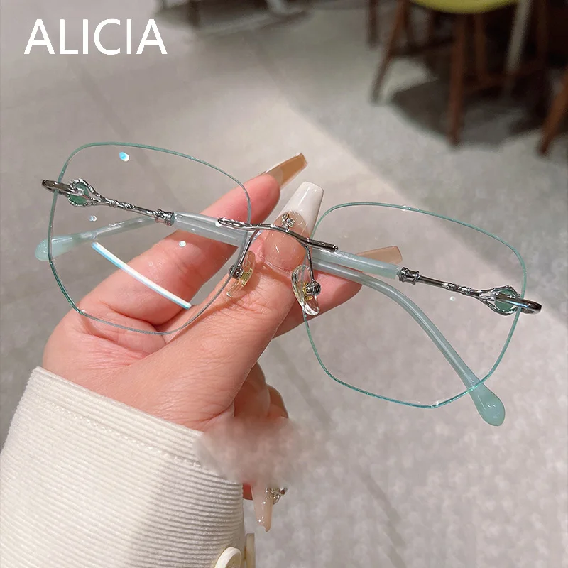 

ALICIA новые роскошные очки без оправы, элегантные женские модные многоугольные ультралегкие очки из сплава, оптические оправы по рецепту для женщин