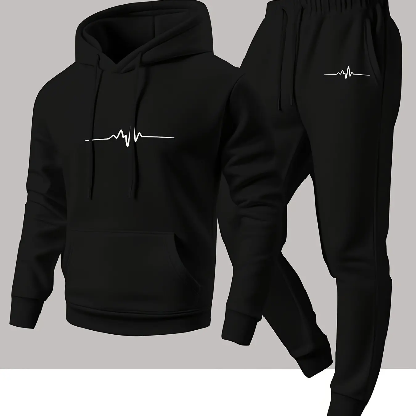 Men'S Spring/Autumn Transfer Print Trendy Hooded Sweatshirt And Sweatpants Set, Men'S Casual Athletic Comfortable 2pcs Outfit