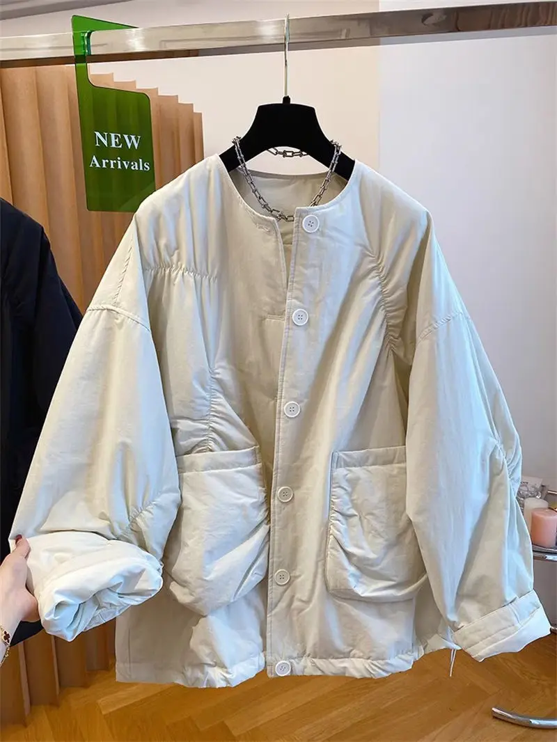 Korean Style Quilted Puffer Jacket Women Winter Lightweight Cotton Collarless Coat Casual Streetwear G253