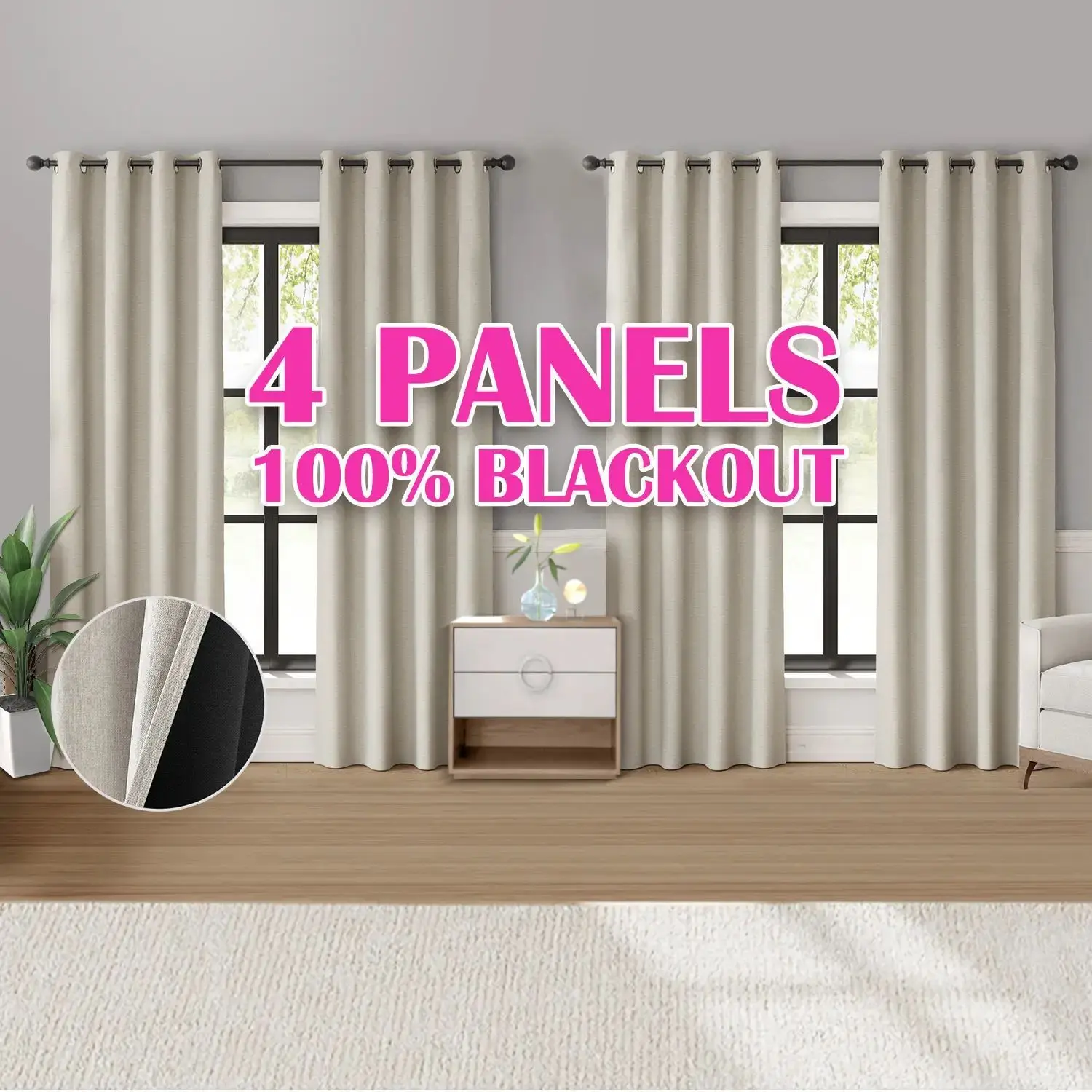 

4pcs Blackout Curtains for Bedroom, Textured Curtains for Living Room, Grommet Room Darkening Drapes, Set of 4 Panels, Thermal Insulated Luxury Window Treatments, Thanksgiving Decor, Christmas Decor