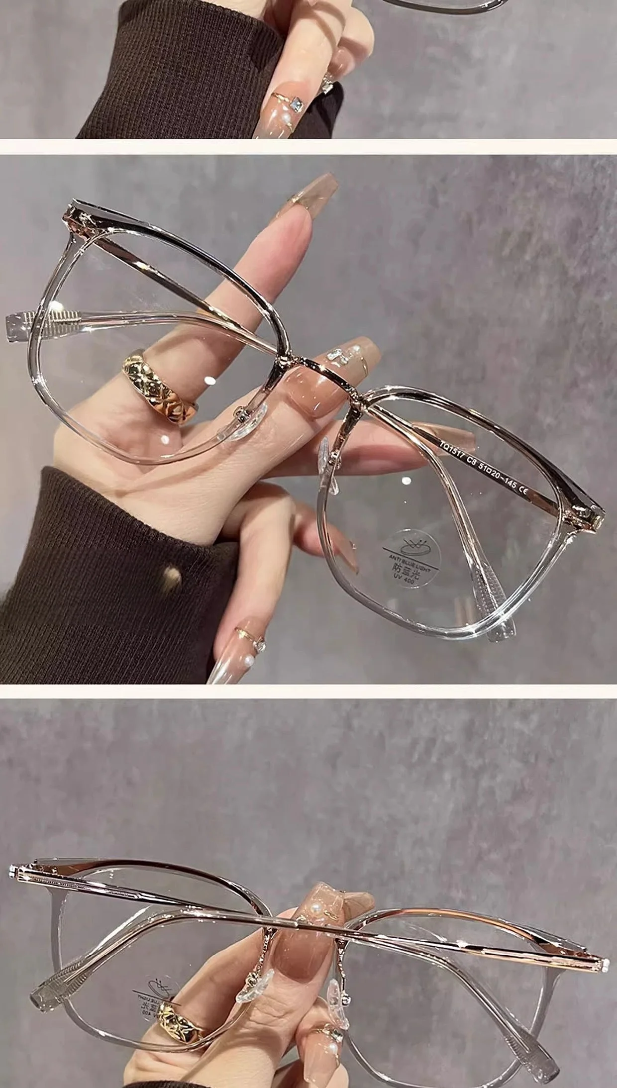 Tr90 Brillen gestell Retro quadratische und runde Damen brillen rahmen modische braune optische Brillen rahmen Frauen 1517 – Detail 5