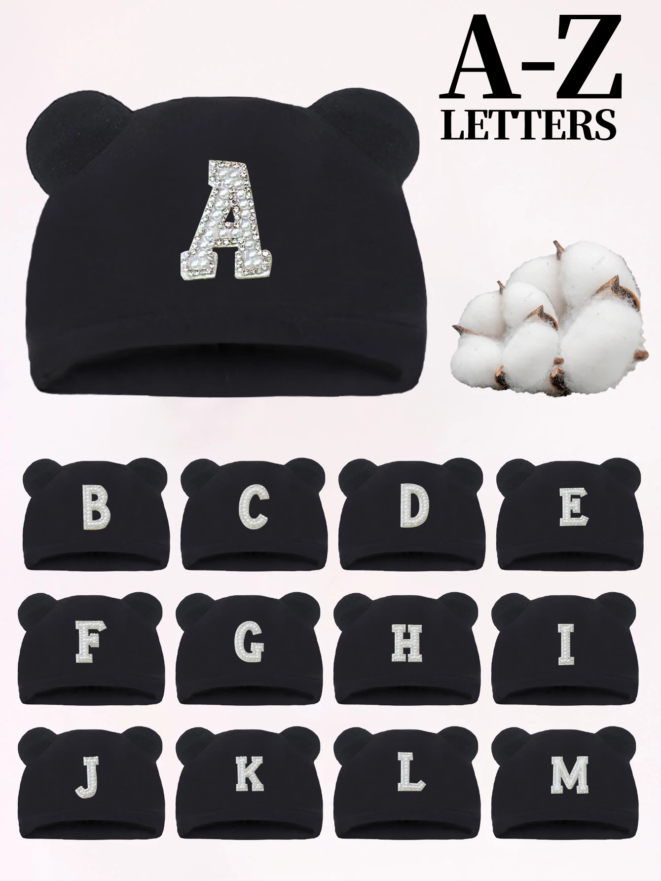 

1 шт. шапочка для новорожденных с 26 буквами алфавита, однотонная хлопковая шапочка с ушками животных для малышей, мальчиков и девочек