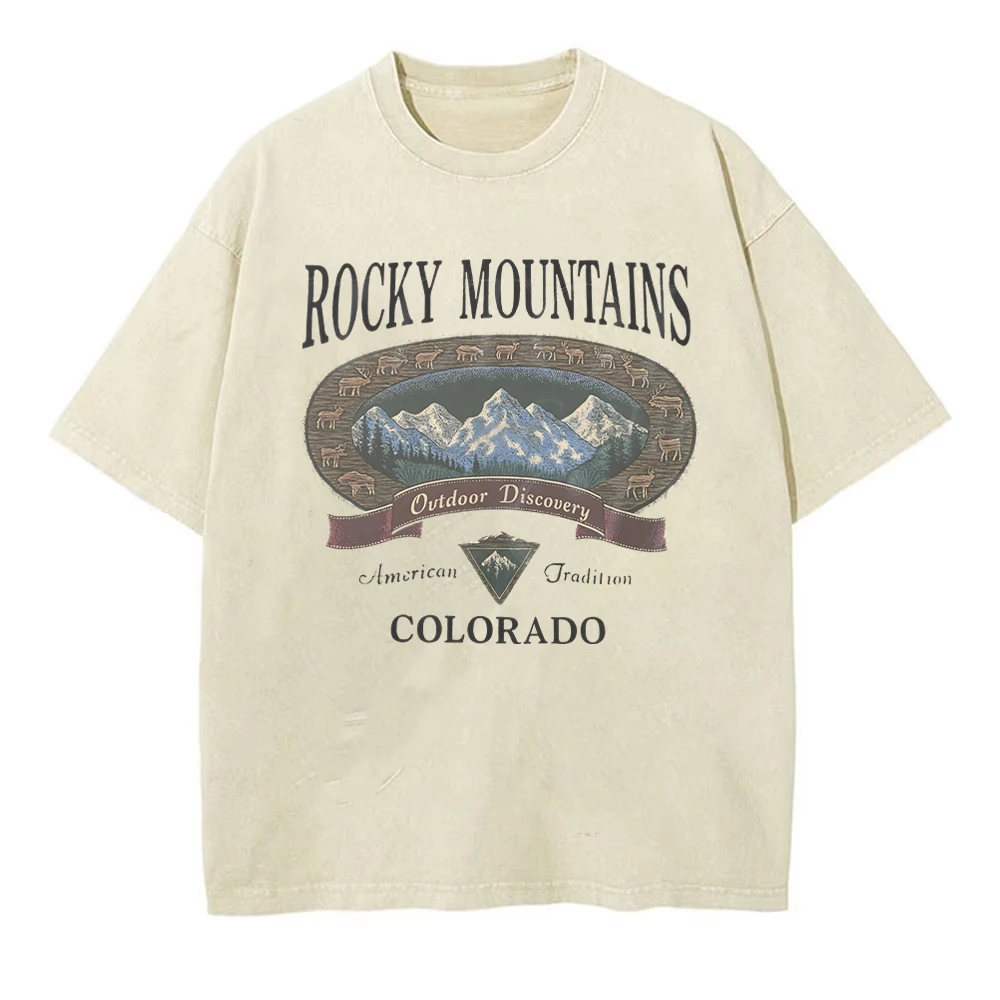 

Vintage Elk Graphic Rocky Mountains Colorado Print T Shirt Women Men Outdoor Discovery Trend Camping 100% Cotton T-shirts