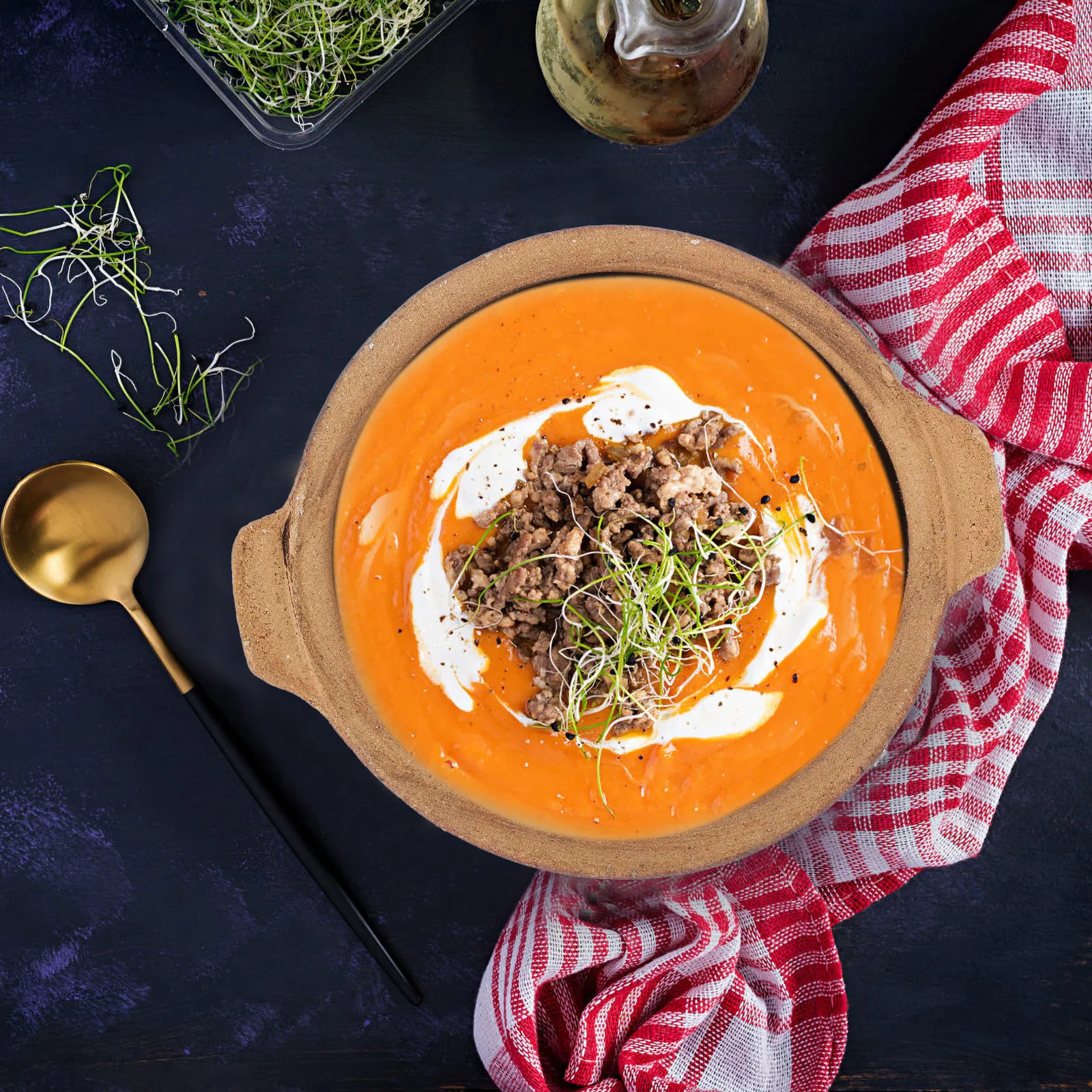Olla de Barro Resistente a Altas Temperaturas con Doble Asa, Cacerola para Cocinar en Casa, Olla para Guisos, Arroz y Sopas, Esencial para la Cocina