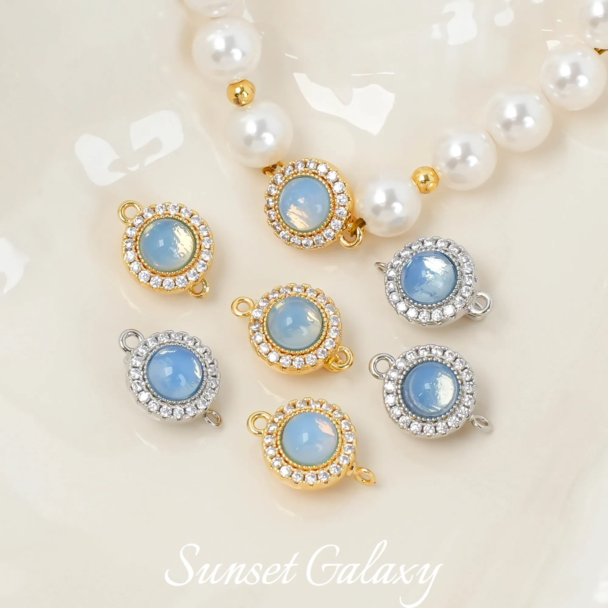 18k Aquamarine Zircon Pearl Crystal Ingots Buckle Finishing Buckle Handmade DIY Bracelet, Necklace, Jewelry Accessory Material