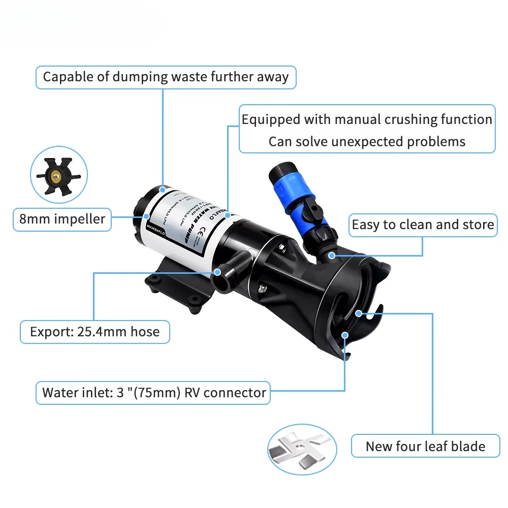 China Pump Factory 24V DC RV Marine 45LPM Sewage Pump Soaking Pump, Toilet Pump Wastewater Pump, Yacht and Ship Sewage Pit