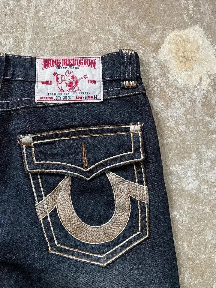 Hip Hop Vintage True Religion Jayde Y2k Jeans larghi ricamo Streetwear Denim pantaloni corti Harajuku pantaloncini da basket da uomo