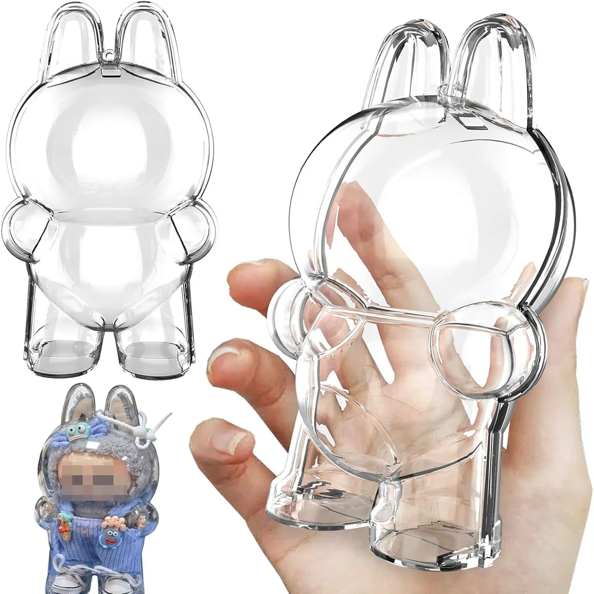 

Protective case suitable for Labubu standing doll (macaron up to 3.0) - transparent collection box with silicone tape, dustproof